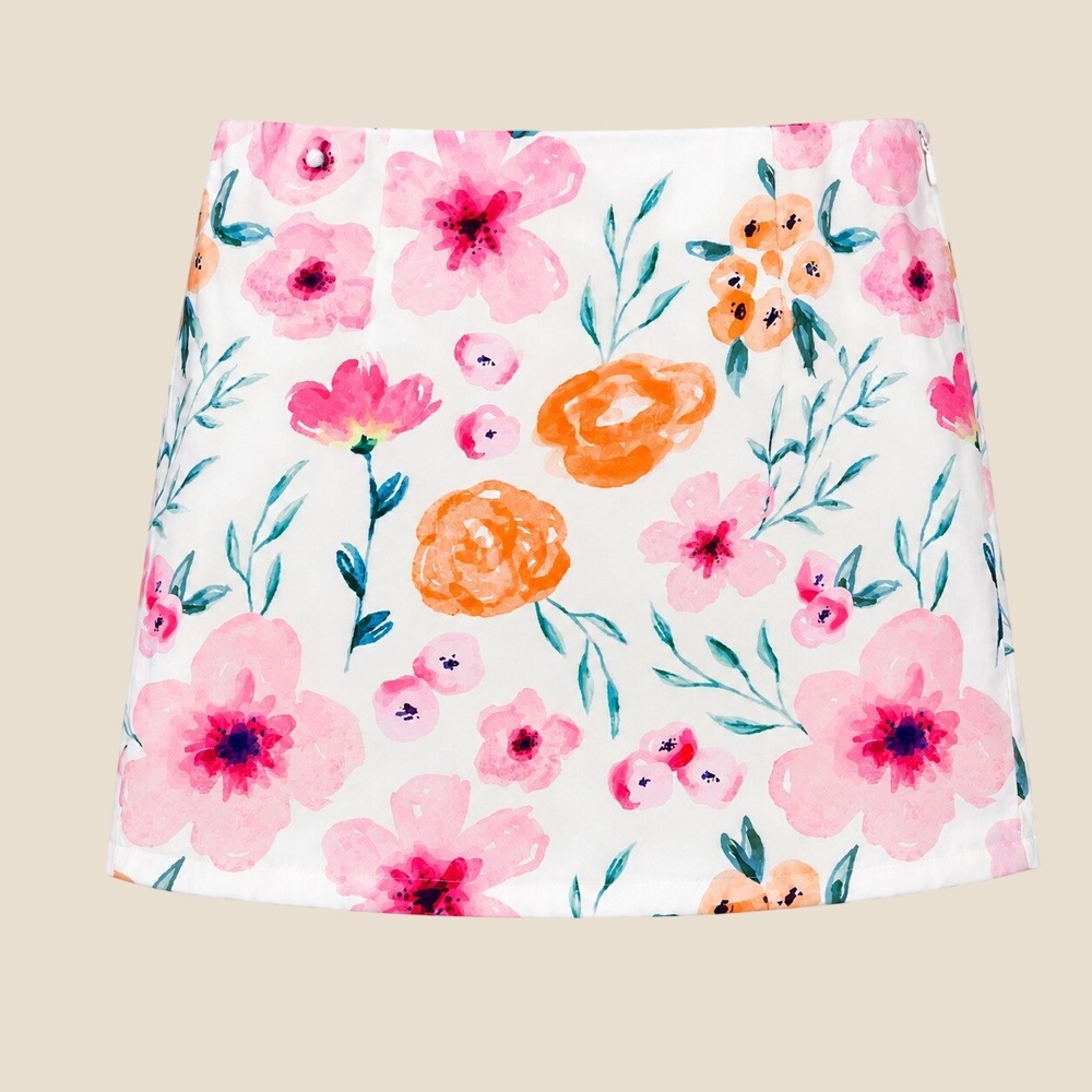 Princess Polly Floral‎ Mini Skirt Women 12 Pink Orange Watercolor Cottagecore